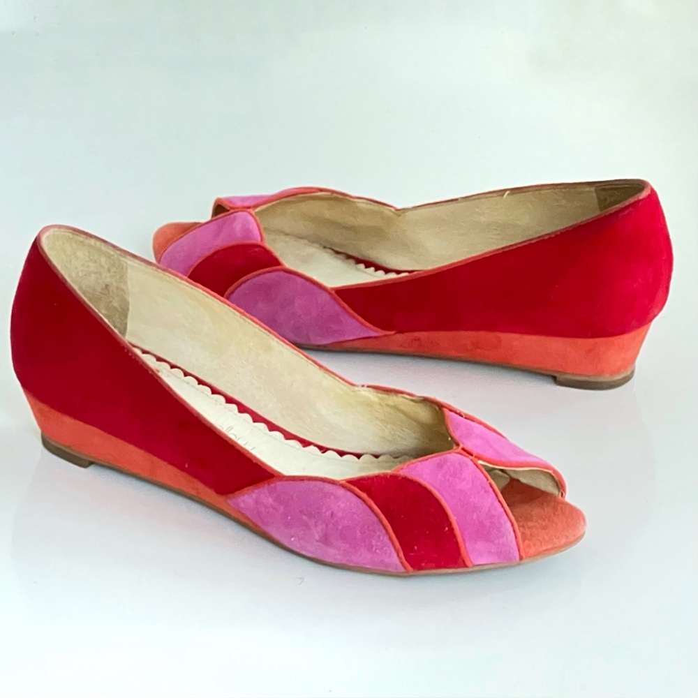 Mellow Yellow Paris Pink & Red Suede Leather Girly Peep-Toe Ballet Heels Size 37